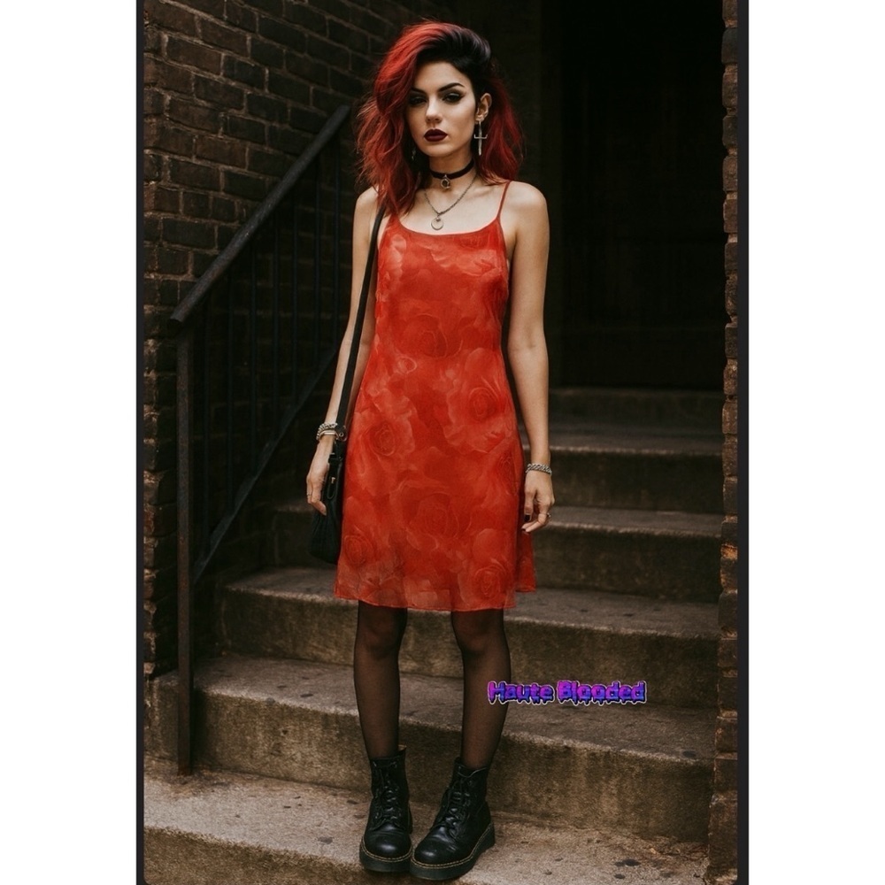 DBY Dress Vintage 90's Rose Floral Orange Slip Grunge y2k Cottagecore Soft Girl